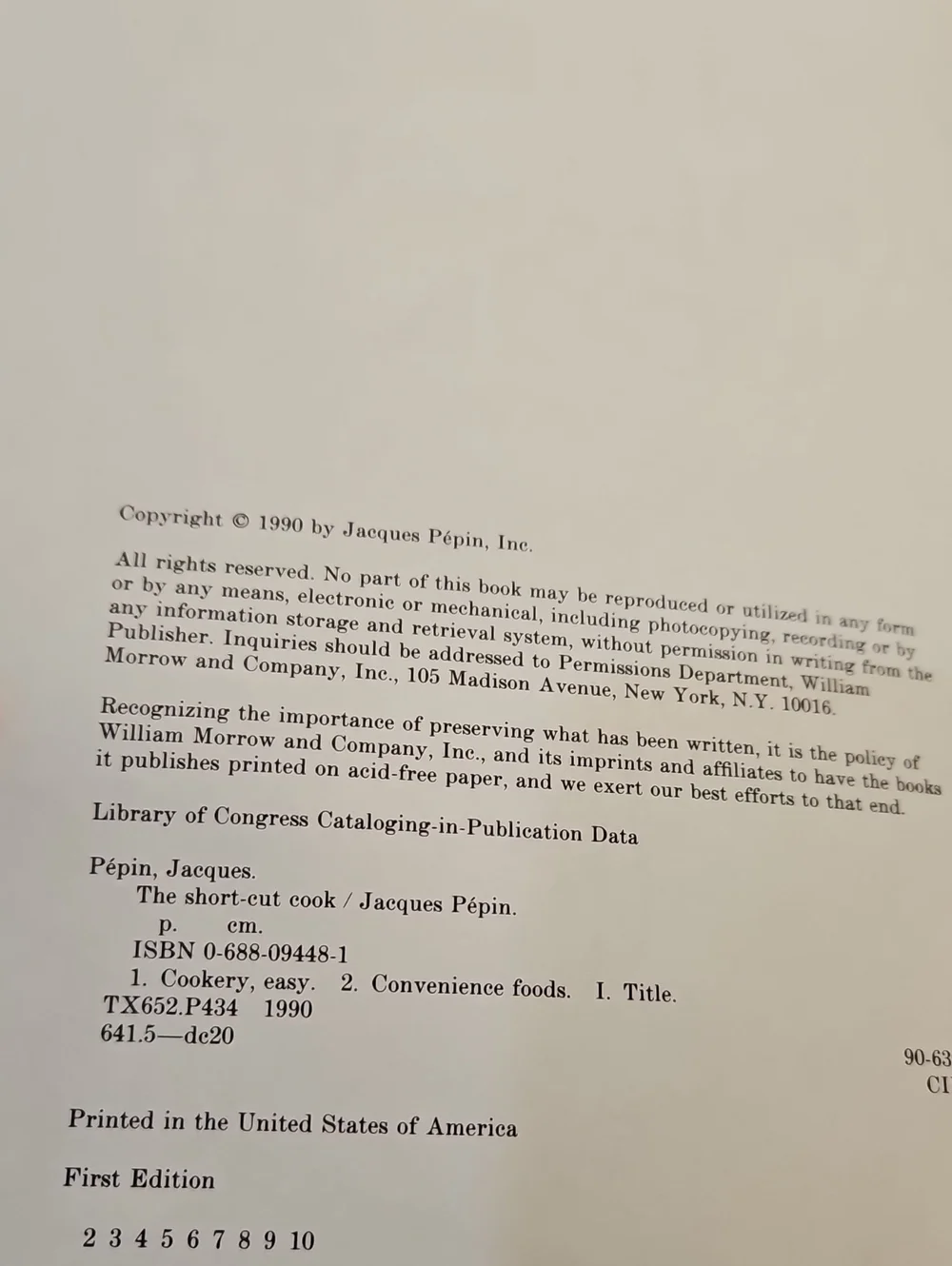 Jacques Pepin The Short-Cut Cook 283 Pages Like New